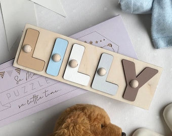 Personalized Gift Baby Name Puzzle Educational Montessori Wooden Toy For Children Early Learning Letter Shape Matching Games