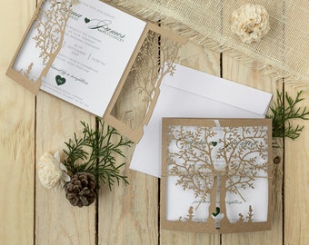 DIY Wedding Invitation Rustic Pattern With Laser Cut Eco Tree Of Life