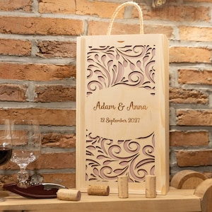 Personalized wooden wine box engraver gift anniversary wedding birthday marriage + two glasses with engraving