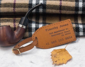 Individual Luggage Label, Vegan Leather Luggage Tag, Engraved Address Luggage Tags