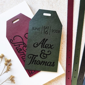 Personalized Newlywed Gifts, Custom Wedding Leather Luggage Tags, Save the Date Tags, Travel Themed Wedding Favors and Keepsakes for Guests