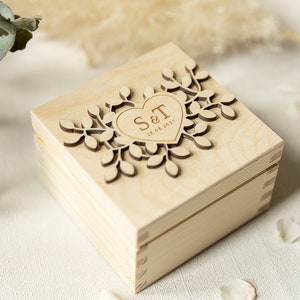 Box for wedding rings, ring pillow, rustic wedding ring box, wooden box, heart, individually personalized box with engraving