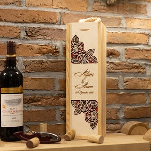 Personalized engraver wooden wine box anniversary gift wedding gift