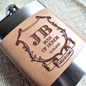 Personalized Engraved Leather Hip Flask, Personalized Hip Flask, Birthday Gift, Elegant Monogram Gift for Husband or Dad