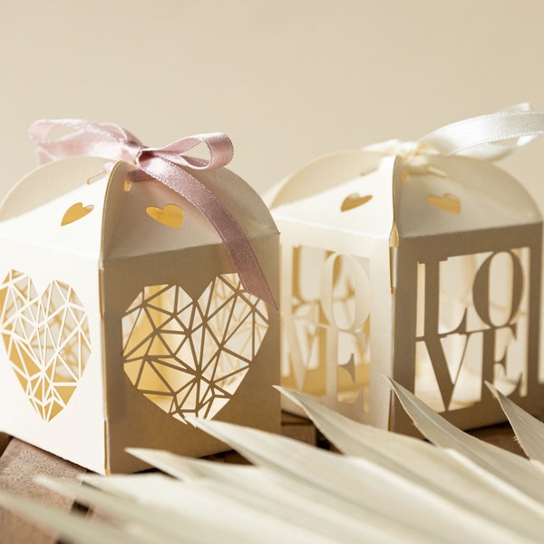 GIFT BOX guest decorative packaging for sweets almonds souvenir wedding baptism laser cut heart LOVE wedding favours