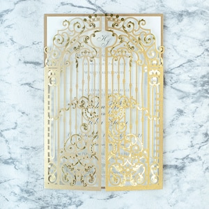 Inviti Matrimonio Taglio Laser Con Monogramma Partecipazioni Matrimonio Decorato Con Lamina D'oro