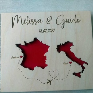 Libro Degli Ospiti Di Matrimonio Personalizzato In Legno Con Mappe Dei Paesi, Italia Spagna, Matrimonio Di Destinazione