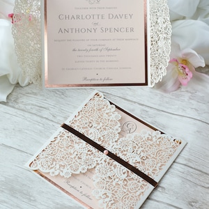 Elegant Ivory Invitations With A Rose Gold Band Wedding Invitations Laser Cut