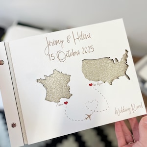 Libro degli ospiti di matrimonio personalizzato in legno con mappe dei paesi, Italia Germania, matrimonio di destinazione