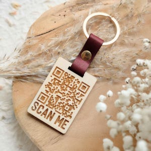 Custom QR Code Wooden Keychain, Personalized Laser Engraved Eco Friendly Keyring, Rustic Wedding Favor, Anniversary Gift, Business Keychain