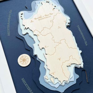 Eilandkaart, houten huisdecoratie, gepersonaliseerde 3D houten gegraveerde kaart, gepersonaliseerde geschenken, meerlagige kaart