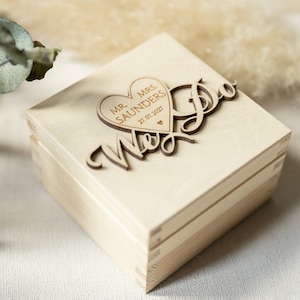 Box for wedding rings, ring pillow, rustic wedding ring box, wooden box, heart, individually personalized box with engraving We Do