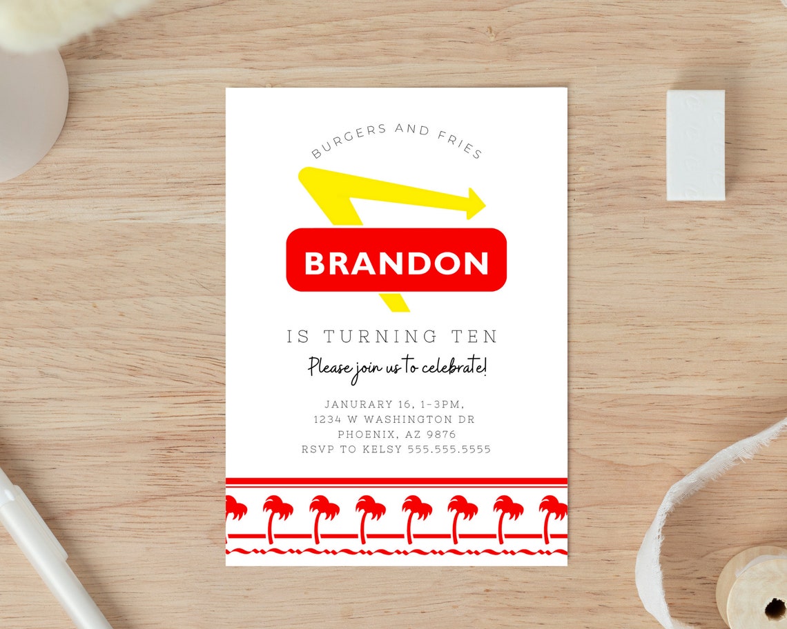 In N Out Invitation In-n-out Birthday in N Out Invitation Editable