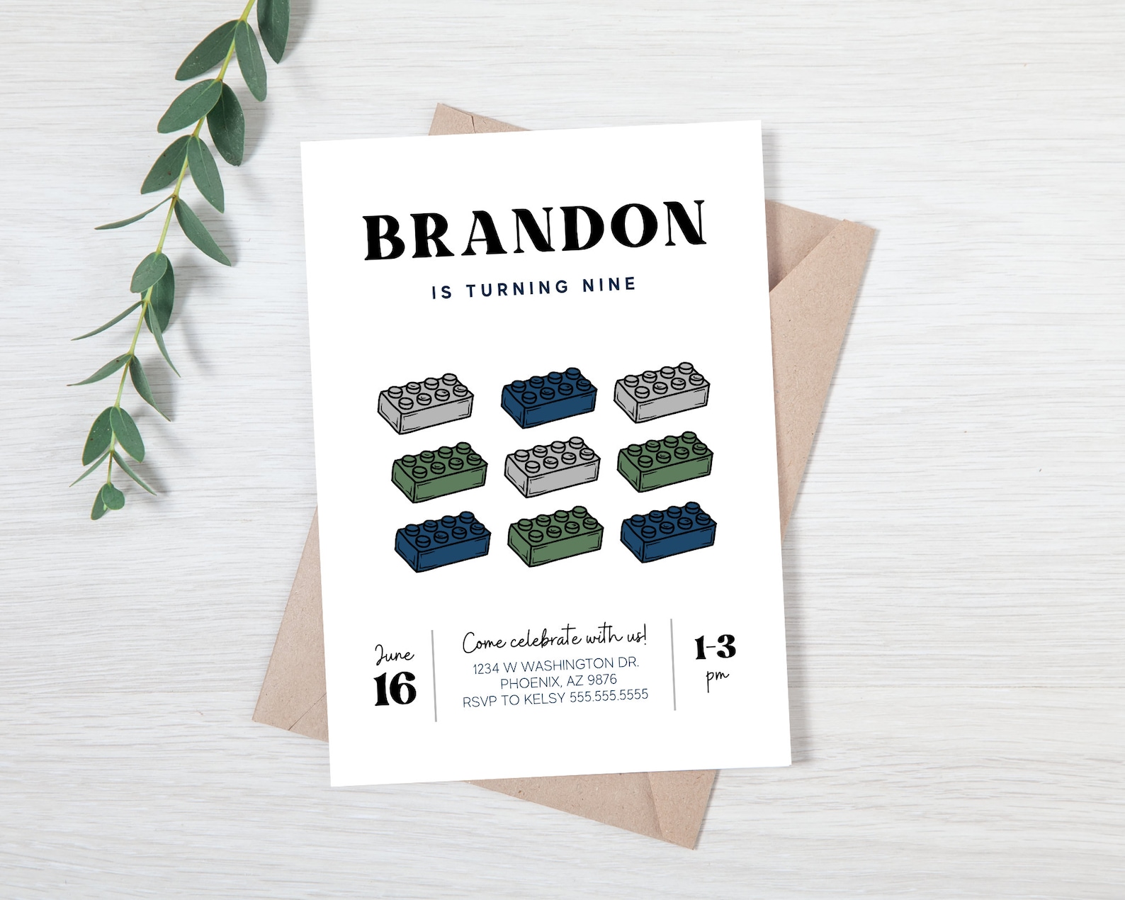 Invitation Block Design Monochromatic Building Blocks Invitation Birthday Modern Invitation ...