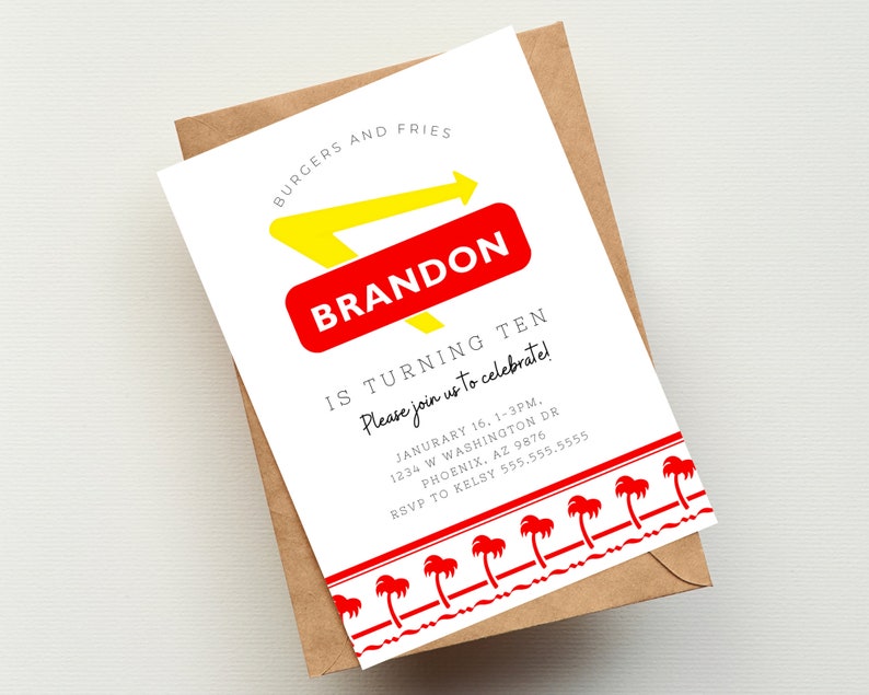 In N Out Invitation In-n-out Birthday in N Out Invitation Editable ...