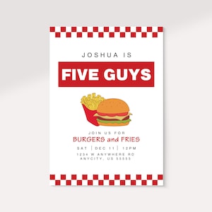 Five Guys Invitation Burgers and Fries Birthday Editable Template ...