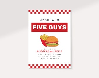 Five Guys Invitation |  Burgers and Fries Birthday | Editable Template | Instant Download Digital