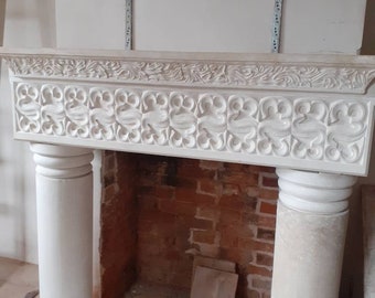 Stone gothic tracery,medieval tracery,gothic fireplace,traditionally hand carved gothic fireplace.