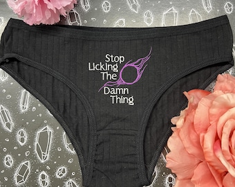 Gale Stop Licking Quote Embroidered Bikini Underwear Panty