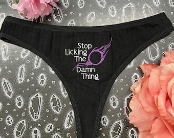 Gale Stop Licking Quote Embroidered Thong Underwear Panty
