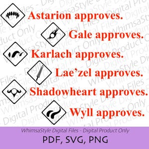 Compañero aprueba paquete / Baldur's Gate / BG3 / Formato de documento portátil vectorial transparente / Dungeons and Dragons / PDF SVG PNG
