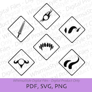Paquete de símbolos acompañantes / Baldur's Gate / BG3 / Formato de documento portátil vectorial transparente / Dungeons and Dragons / PDF SVG PNG