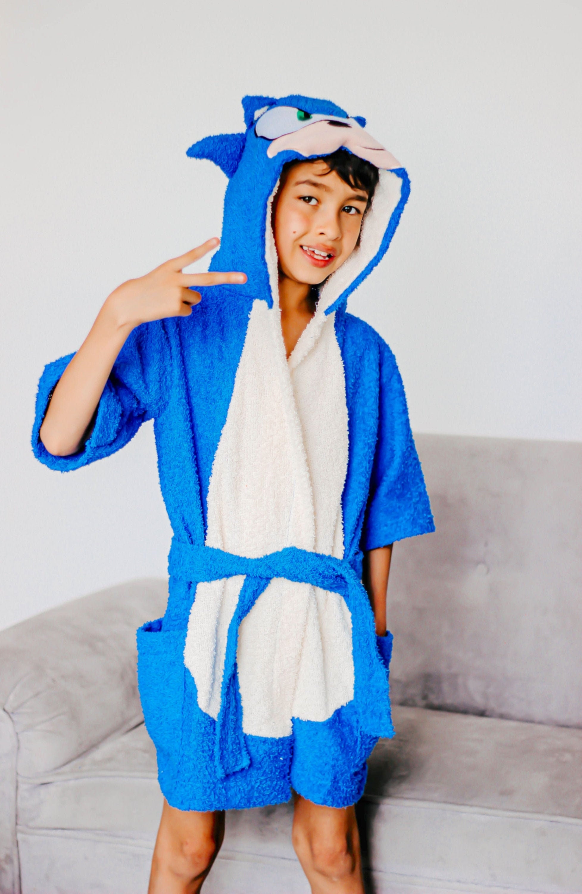 Sonic Cotton Robe Toddler Bathrobe Towel Hooded Bathrobes Etsy