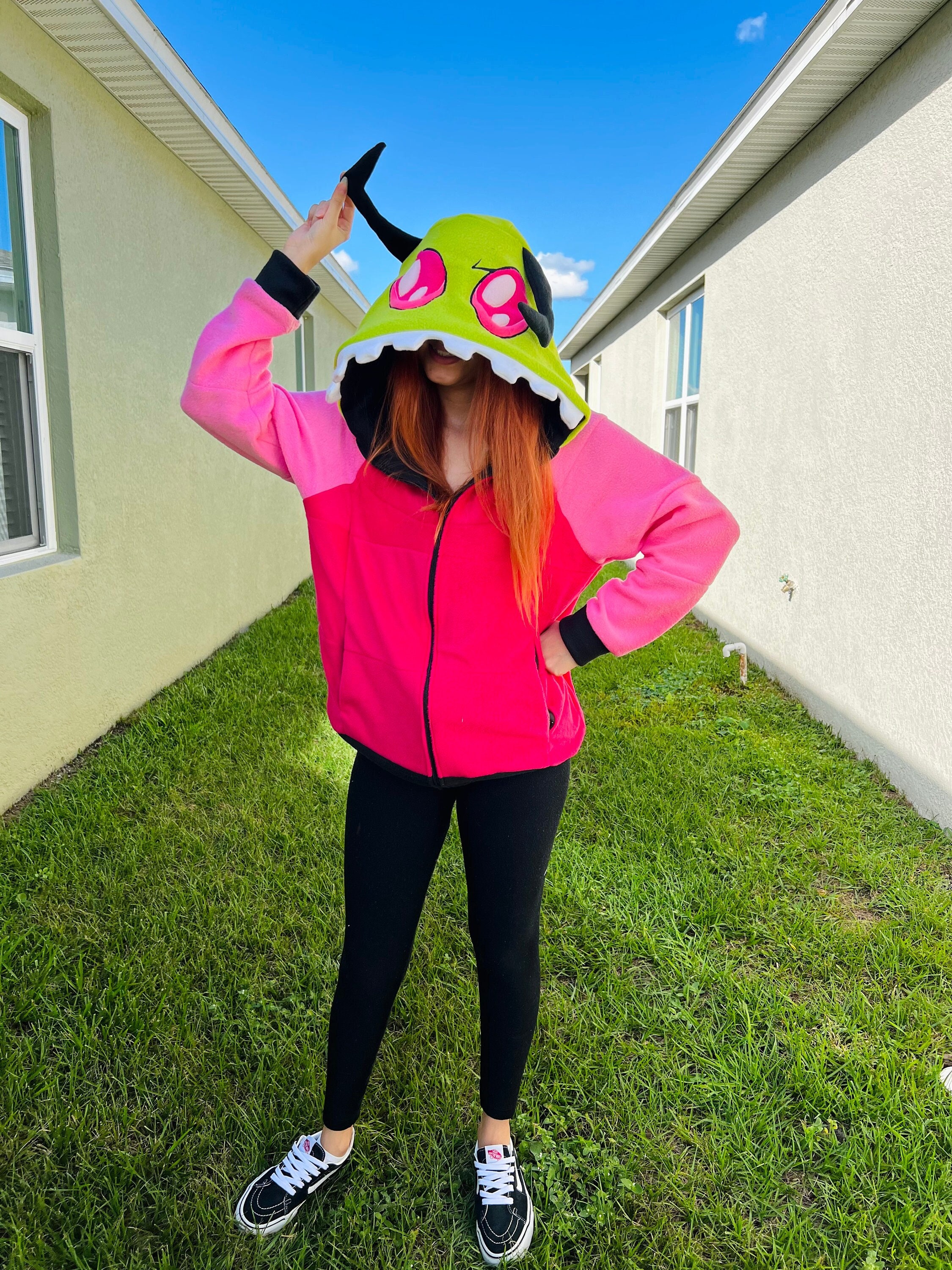 Handmade Alien Cartoon Hoodie – Embroidered Unisex Zip-up Jacket