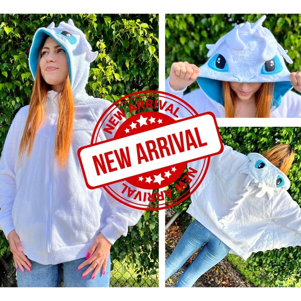 NEW Light Fury Hoodie Adults White Dragon  hoodie costume, cosplay LIGHT FURY, gift toothless Sweater gift termical  jacket Chrismas Gift