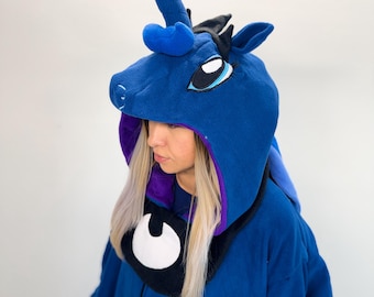 Moon Unicorn Kigurumi Pajama Adult Onesie | Handmade Fleece Cosplay Costume | Fantasy Unicorn Hooded Pajama | Cozy Loungewear