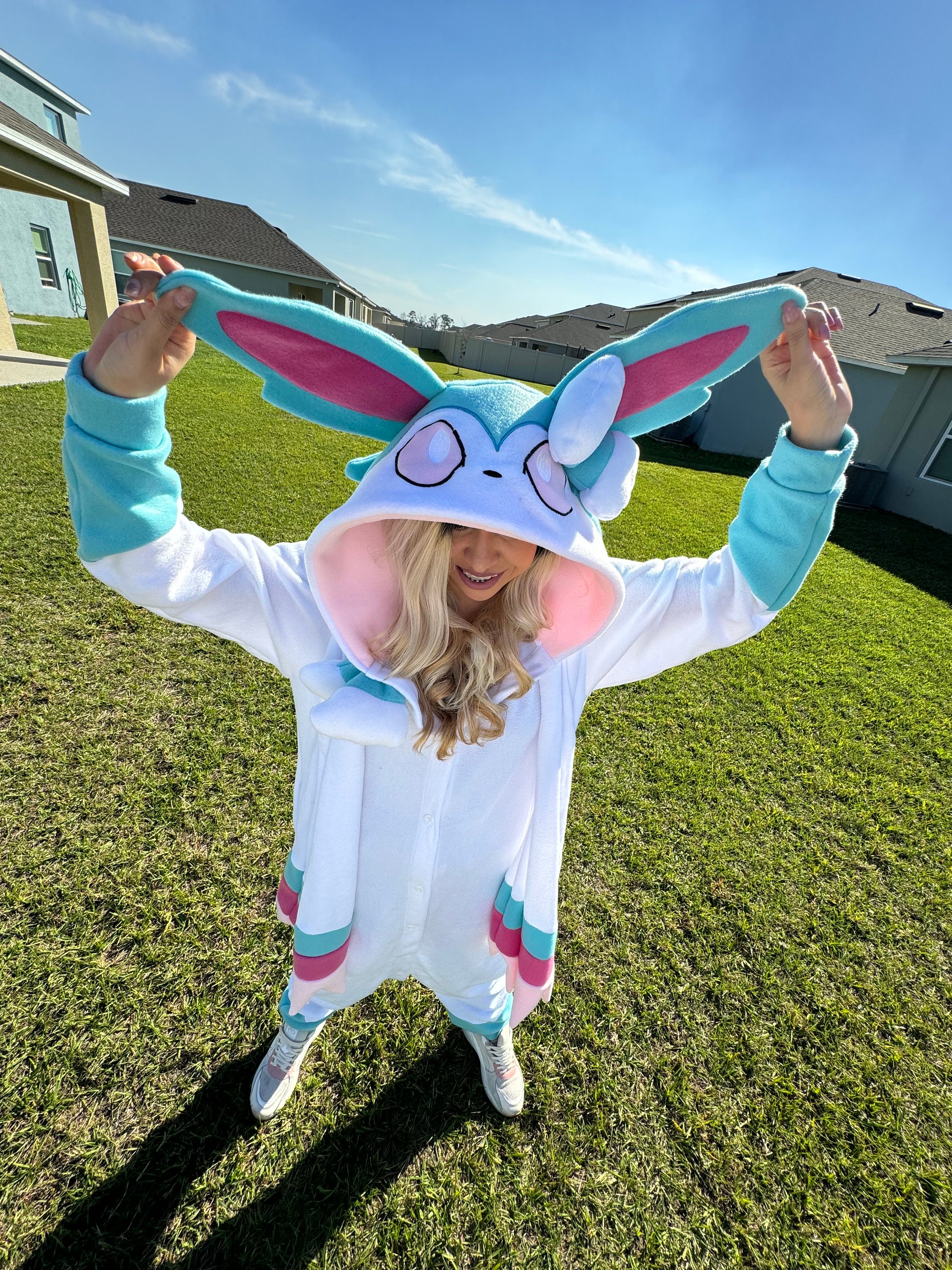 shiny Blue Ribbon Fox Kigurumi Pajamas – Ultra-Soft Fleece for Loungewear, Cosplay and Sleepwear | Mystical Creature Design