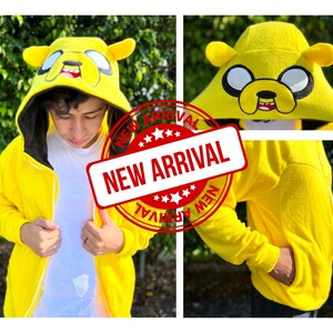 Yellow Cartoon Dog Hoodie – Cozy Unisex Zip-Up Jacket with Pockets, Fleece Thermal Sweater, Cosplay Costume, Gift for Fans & Collectors