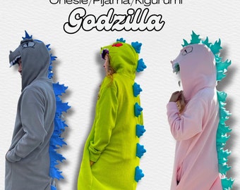 Godzilla or Green Dinosaur Kigurumi, cosplay , dinosaur pijama, costume gotzila, adult costume, big sizes Christmas Gift