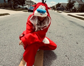 Classic Cartoon Inspired Red Costume Pajamas – Plush Fleece Onesie