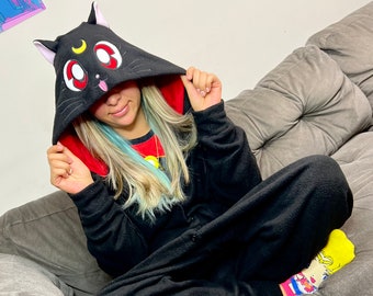 Moon Cat Kigurumi Pajamas – Ultra-Soft Fleece for Loungewear, Cosplay and Sleepwear | Anime-Inspired Design