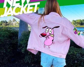 Courage the Cowardly Dog denim jacket  /Denim Jackets  Craftsmanship, Personalized with Your Favorite Characters WOMEN/MEN jacket/Merch