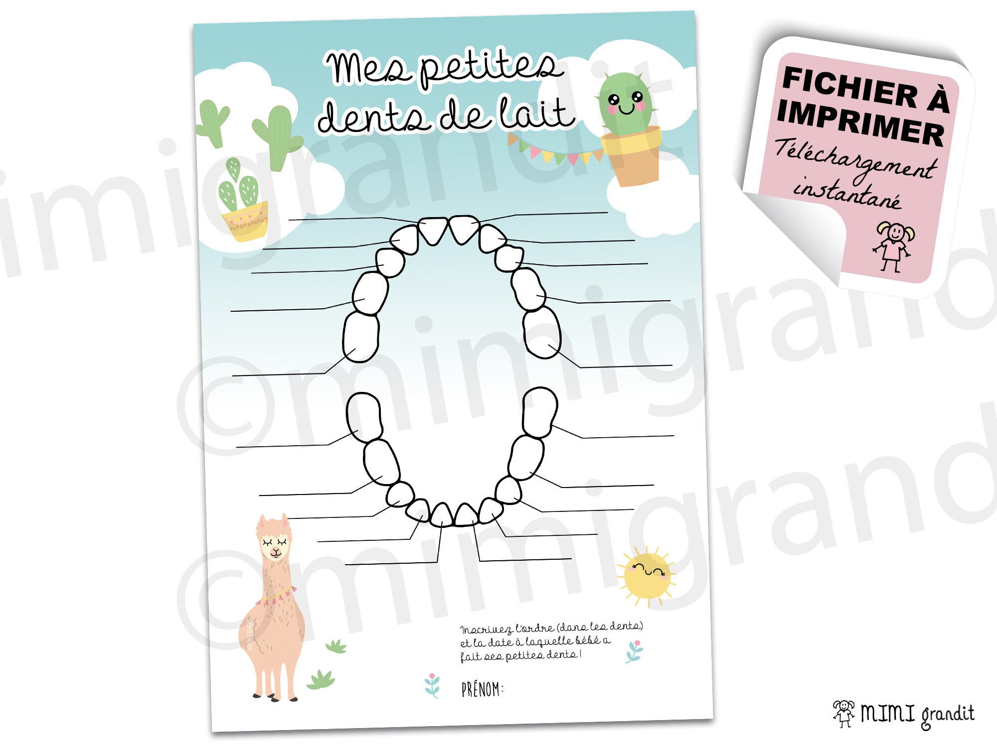 Carte Apparition Dents De Lait Bebe Lama A Telecharger Etsy