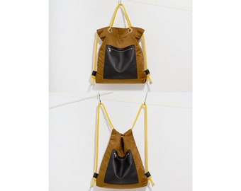 Golden Brown Drawstring Bag, Convertible Backpack Purse, Hipster Backpack, Cinch Bag, Gym Backpack, Everyday Backpack, Lightweight Backpack