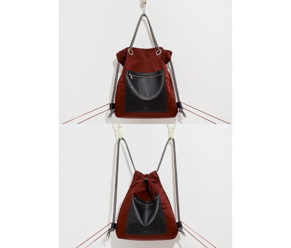 Maroon Drawstring Bag, Convertible Backpack Purse, Hipster  display picture 1