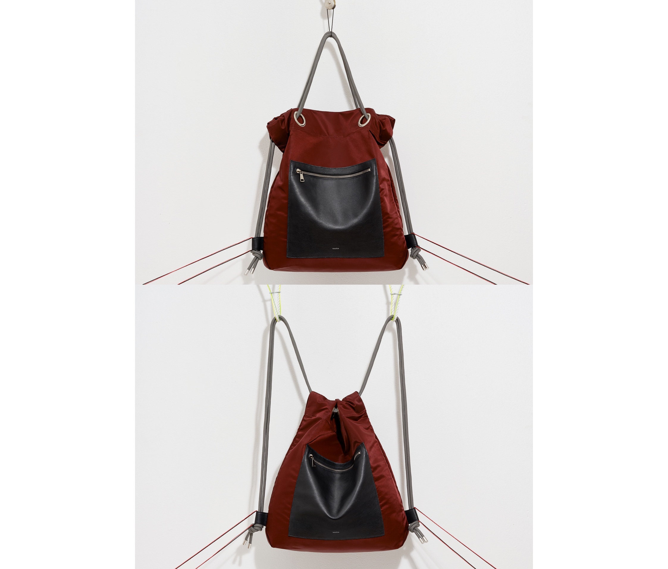Maroon Drawstring Bag, Convertible Backpack Purse, Hipster Backpack, Cinch Bag, Gym Backpack