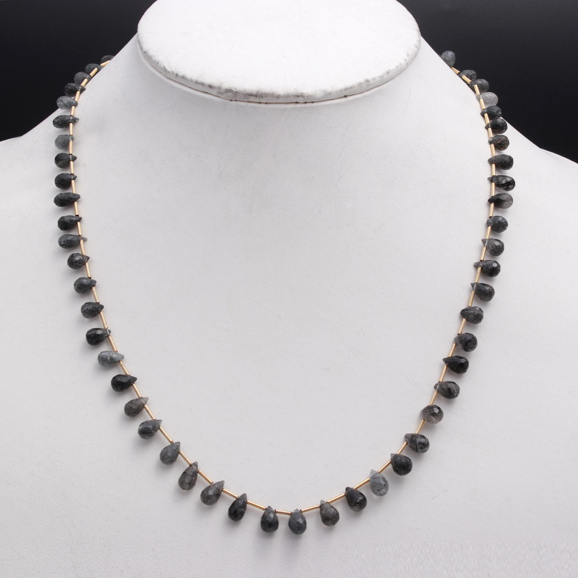 ハンドメイド ブラックルチルクォーツ ティアドロップネックレス - 89 