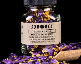 BLUE LOTUS FLOWERS - Witchcraft Spell Herb Jar For Spellwork - Apothecary Curio
