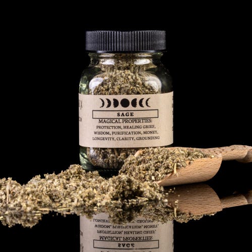 SAGE - Witchcraft Spell Herb Jar For Spellwork - Apothecary Curio