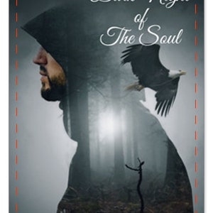 May include: A tarot card with a dark background and a hooded figure in the foreground. The card's title is "Dark Night of the Soul" and the keywords are "Emptiness Disconnection".
