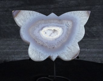 Beautiful Large Druzy Agate Polished Butterfly With Stand From Brazil