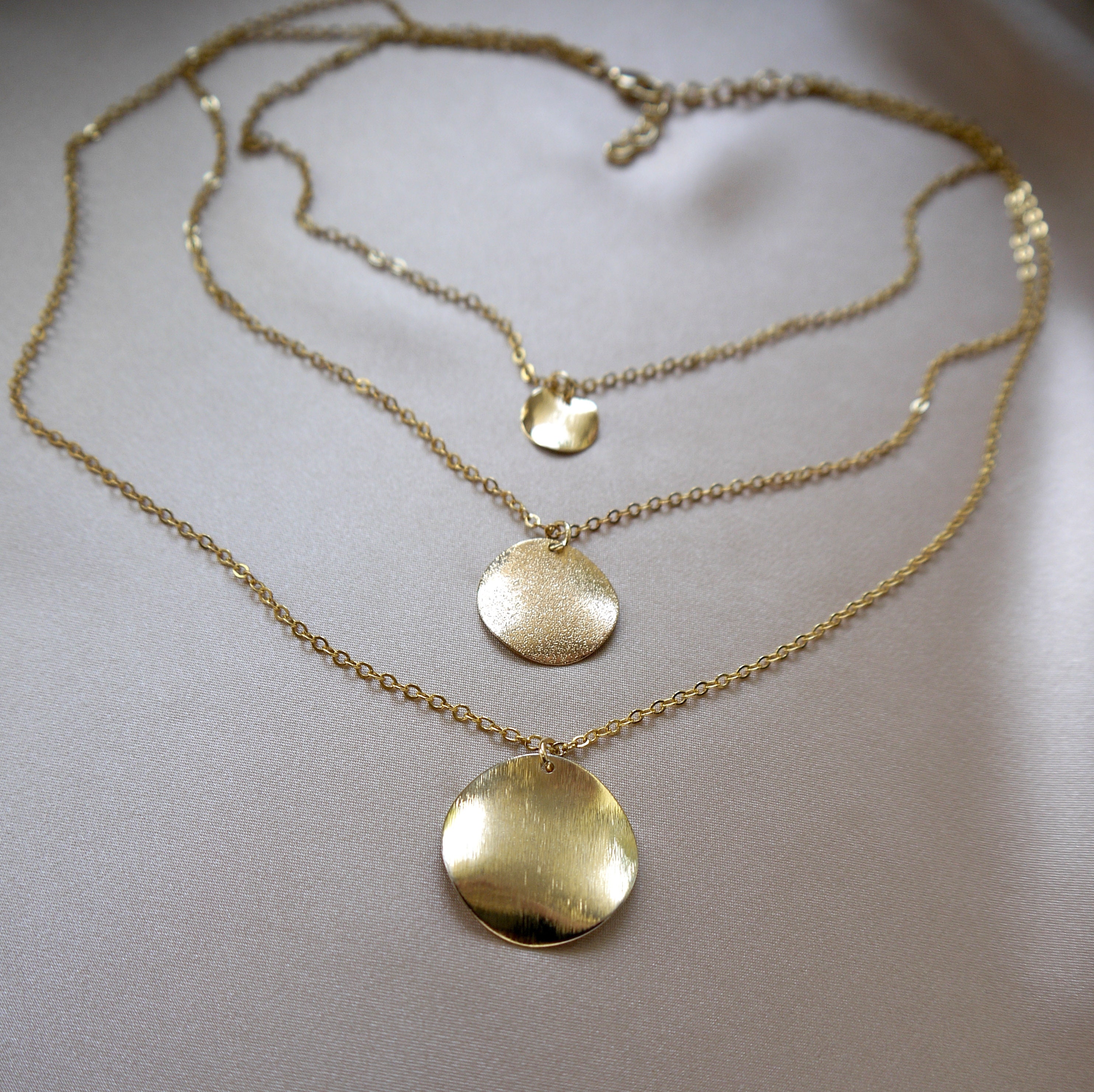 Layered Gold Necklace 3 Layer Chain Necklace with Hammered Etsy