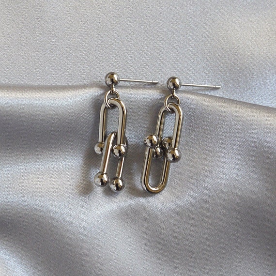Tiffany and Co Earrings, Tiffany Link Chain Earrings, U Link Silver Earrings, White Gold Earrings, Tiffany Inspired Jewelry
