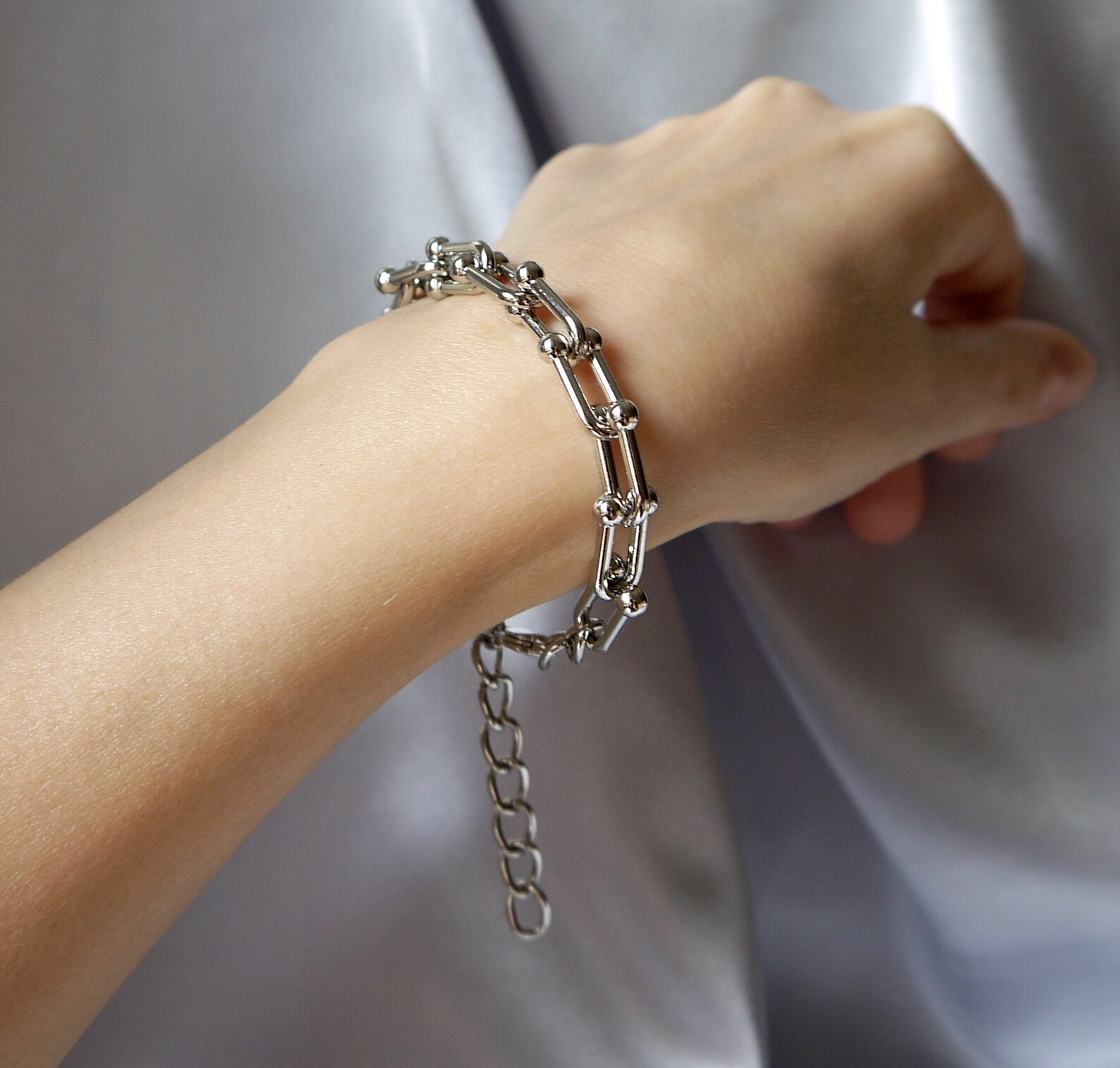 U Link Chain Bracelet White Gold Bracelet for Women Silver Etsy