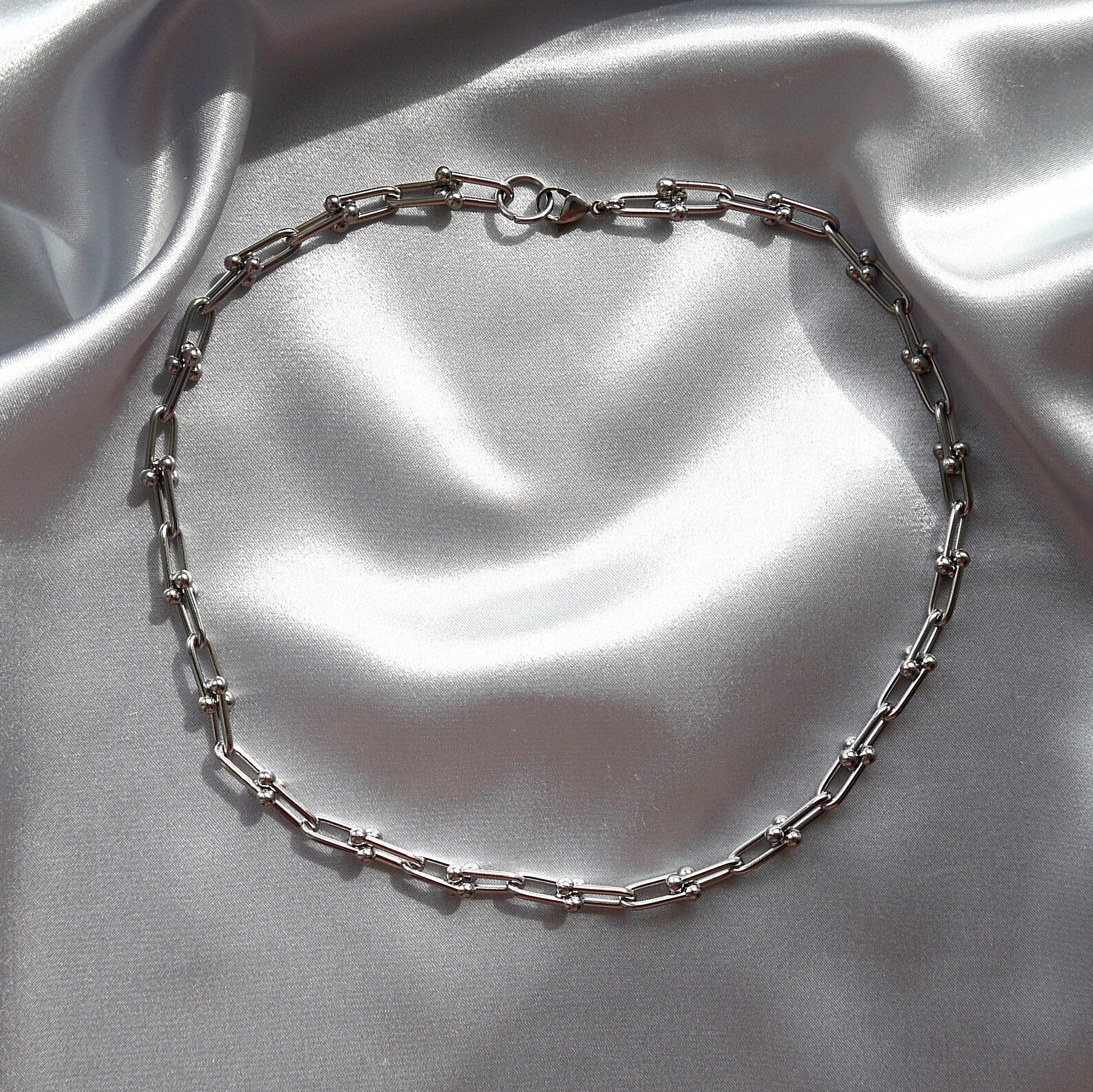 U Link Necklace Stainless Steel Small Hardware Chain Silver Etsy