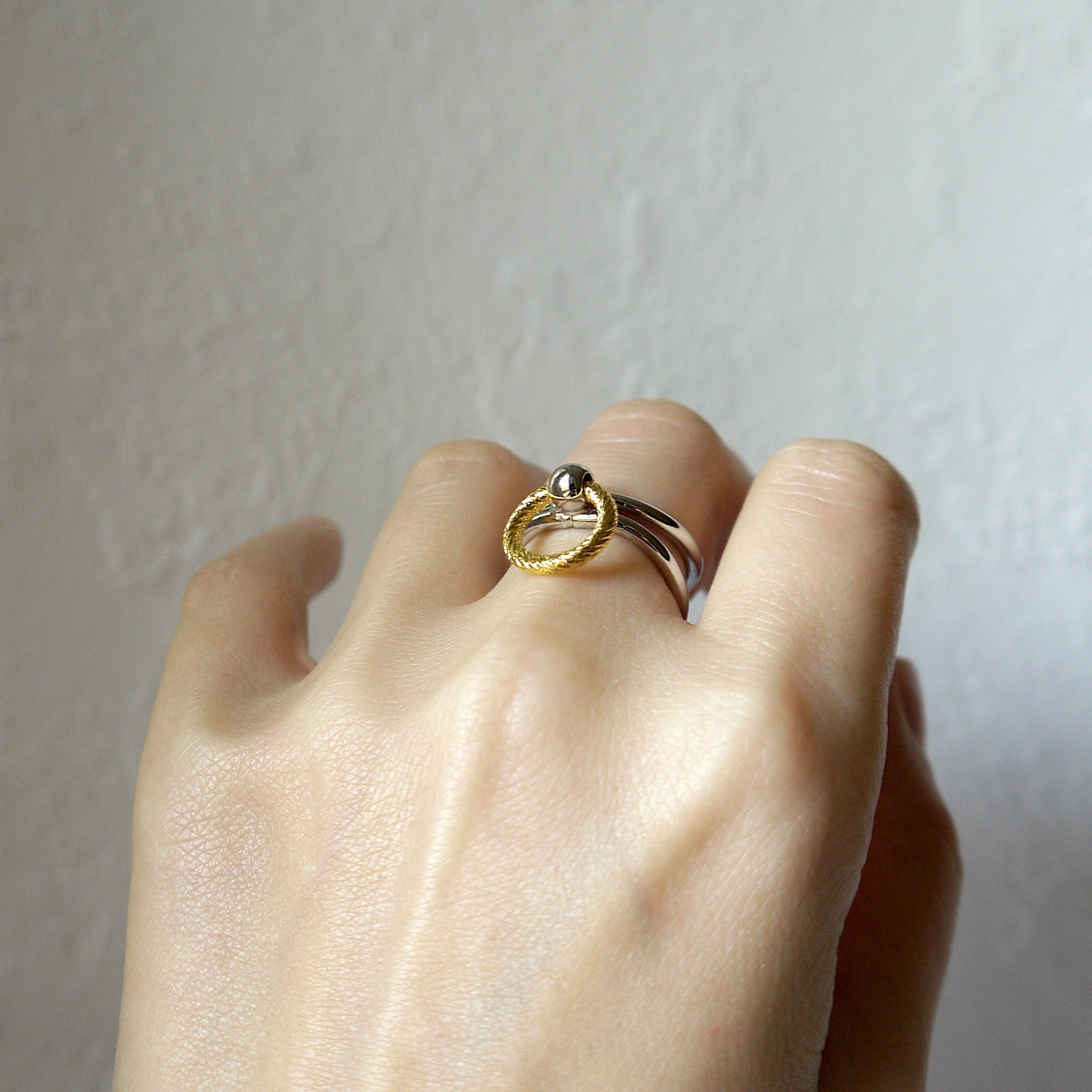 Dangle Charm Ring Mixed Metal Ring Chunky Statement Ring Etsy